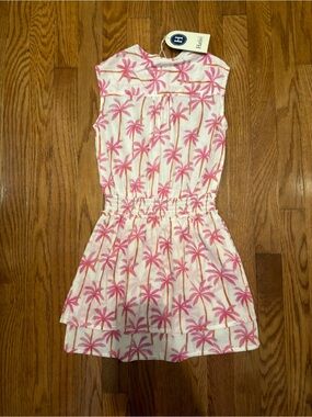 Hatley Pink Palm-Print Sleeveless Tiered Dress